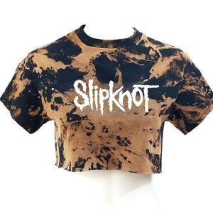 SLIPKNOT Heavy Metal Rock Band Acid Wash Cropped Crop Top Rock Tee Band Tee Punk